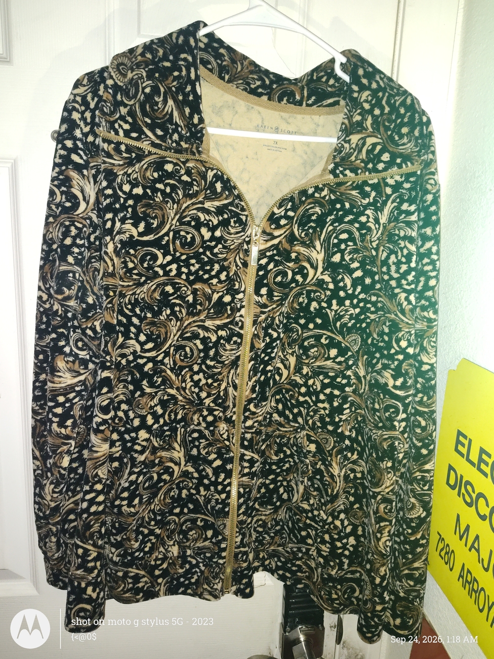 Karen Scott Black & Gold Zip Front Hooded Bomber Jacket